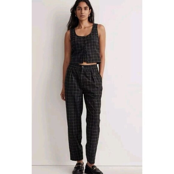 Madewell Pants - Madewell Corduroy Pull On Tapered Leg Plaid Forest Green Trousers Pants Large L